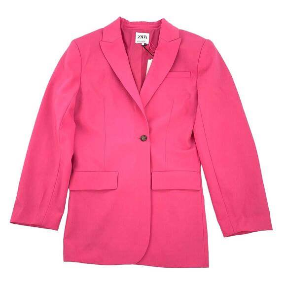 Zara Jackets & Blazers - NWT $250 Zara Tailored Boxy Cut One Button Blazer Size XS Womens Dark Pink AKA